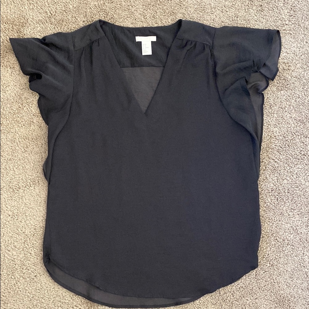 Black V-Neck Flutter Sleeve Top